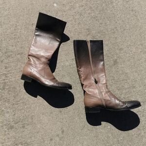 Prada LEATHER BROWN OMBRE KNEE LOW HEELED BOOTS (Size 6.5)